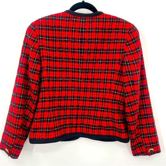 Vintage Pendleton Petite 100% Virgin Wool Tartan Plaid Red Blazer Jacket 10 y2k - Picture 2 of 11